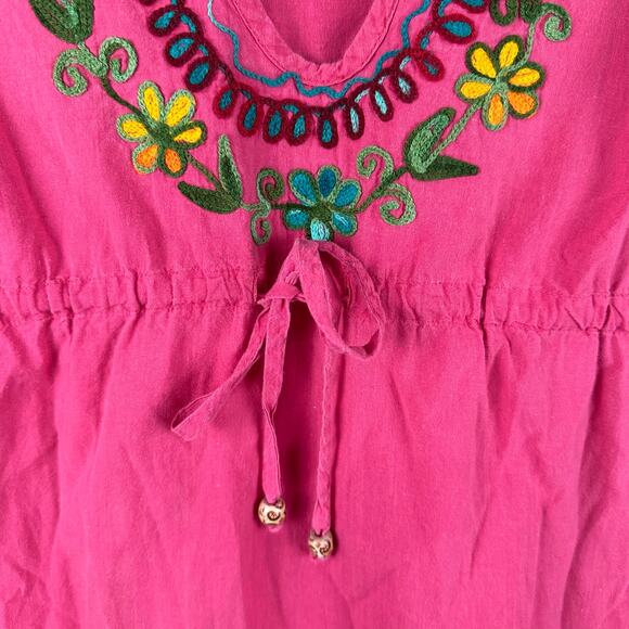 Zen Ethic Embroidered Mini Dress Size Small Pink Ruffle Dress Tunic Hippie Boho - Picture 9 of 10
